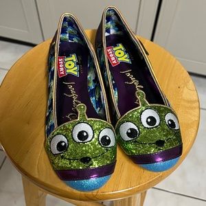 Irregular Choice Disney Toy Story Aliens Little Green Man Glitter Flats